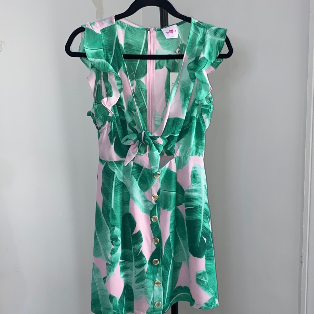 Buddy Love Green and Pink Leaf Print Dress - Picture 1 of 8